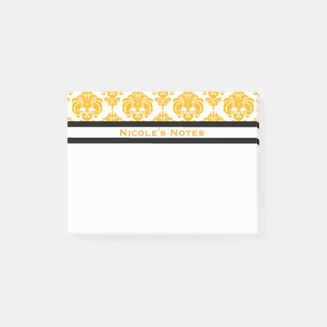 Post-it® Modèle Damas jaune et blanc Moderne Personnalisé (Devant)
