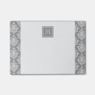 Post-it® Modèle de Damas gris 1 avec monogramme
