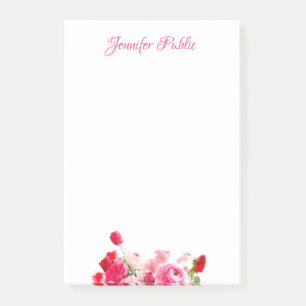 Post-it® Modèle Floral Aquarelle rose rouge roses Script