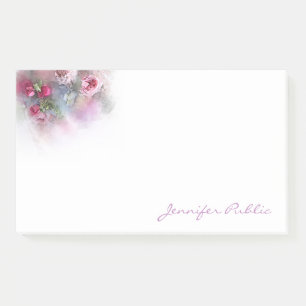 Post-it® Modèle texte main Aquarelle Roses Fleurs