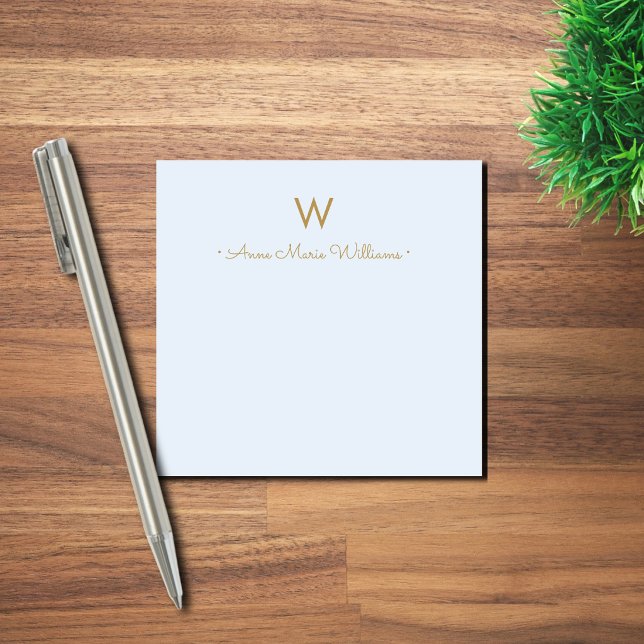 Post-it® Modern Blue Gold Script Monogram (Créateur téléchargé)
