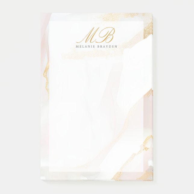 Post-it® Moderne Chic Rose or Blush rose marbre Monogramme (Devant)