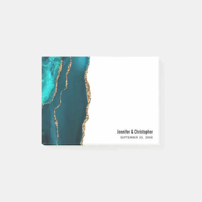 Post-it® Moderne et élégant Turquoise Agate & Gold Ribbon M (Devant)