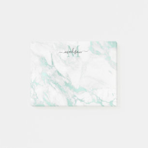 Post-it® Moderne minimaliste Turquoise Marbre vert Nom