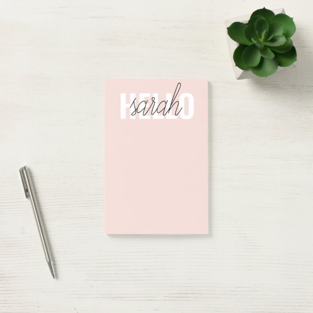 Post-it® Moderne Pastel Rose Bonjour Et Vous Nom (Bureau)