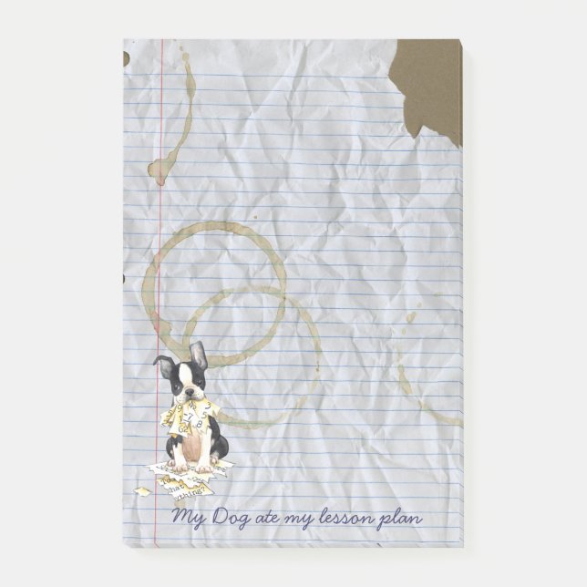 Post-it® Mon Boston Terrier a mangé mon plan de cours (Devant)