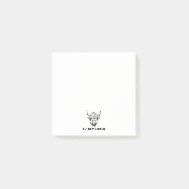 Post-it® Monocrome Highland Cow Personnalisable Funny (Devant)