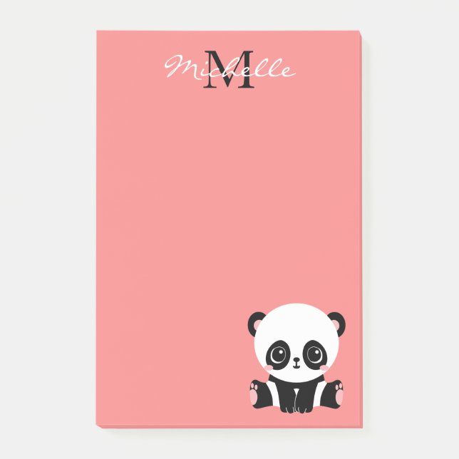 Post-it® Monogram Cute Panda Rose Nom personnalisé (Devant)