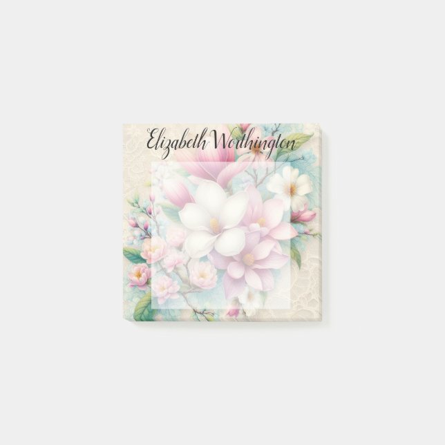 Post-it® Monogram lace floral pink purple magnolia flower (Devant)
