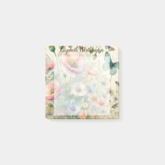 Post-it® Monogram name on vintage watercolor flowers