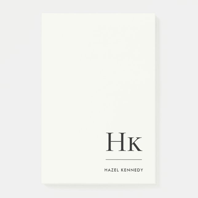 Post-it® Monogram Simple Modern Ivory White Monogrammed (Devant)