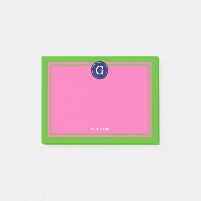 Post-it® Monogramme 1 I encadré rose chaud Navy (Devant)