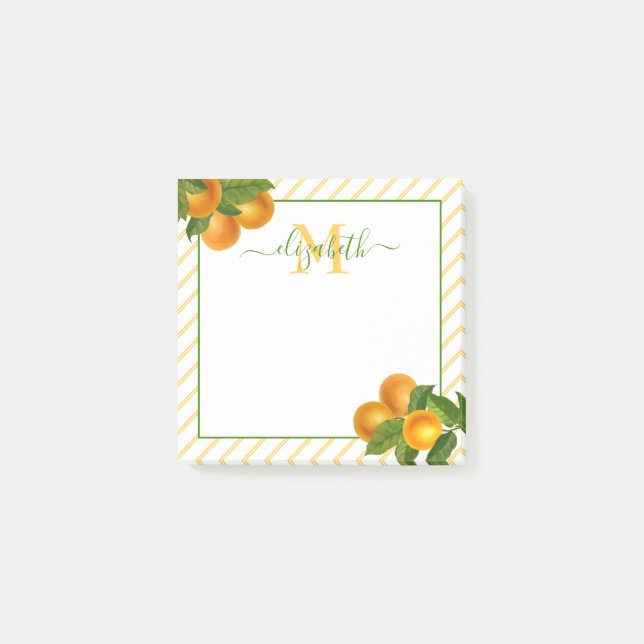 Post-it® Monogramme agrumes oranges rustiques rayures d'aqu (Devant)