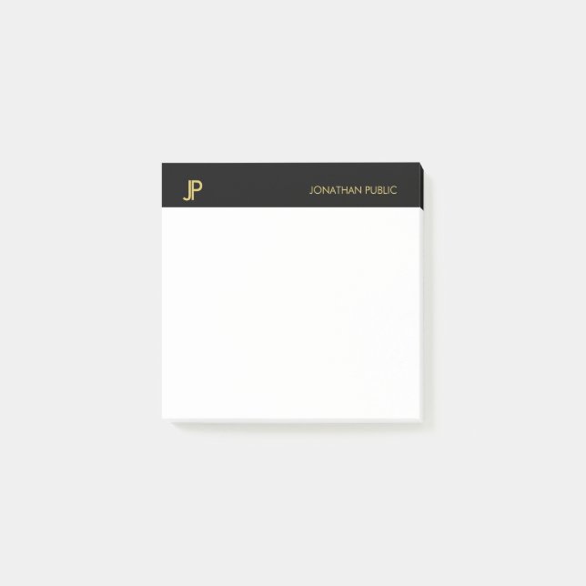 Post-it® Monogramme Black Gold White Modern Modèle simple (Devant)