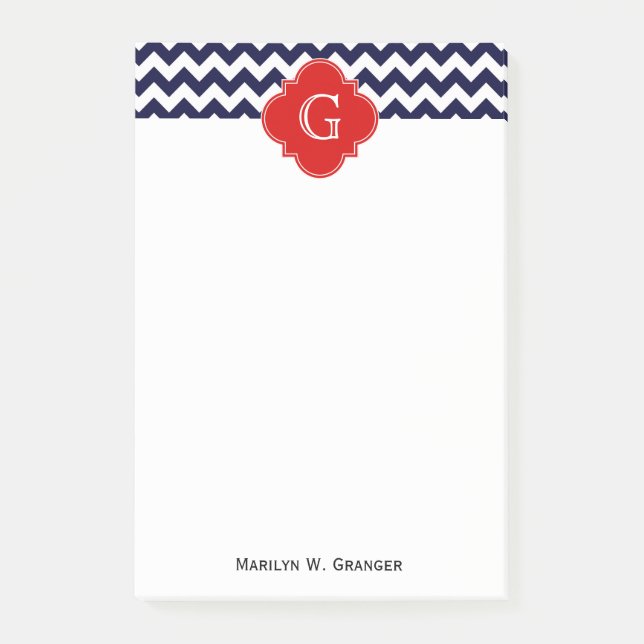 Post-it® Monogramme blanc Chevron rouge Quatrefoil (Devant)