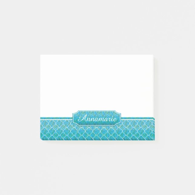 Post-it® Monogramme blanc de Quatrefoil d'aquarelles de (Devant)