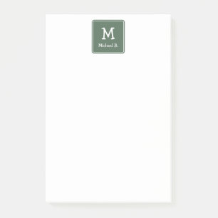 Post-it® Monogramme blanc et nom sur carré vert arrondi