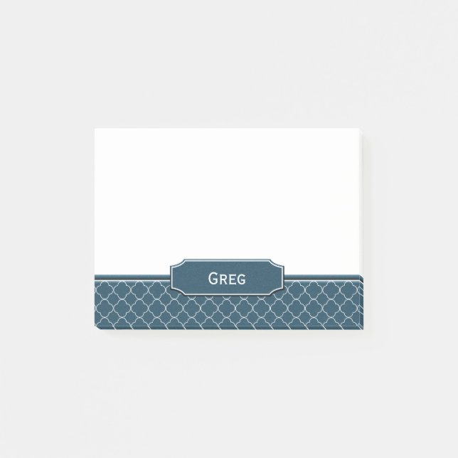 Post-it® Monogramme blanc simili cuir de Quatrefoil de bleu (Devant)