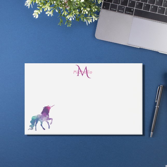Post-it® monogramme blanc violet unicorne est devenu (Créateur téléchargé)