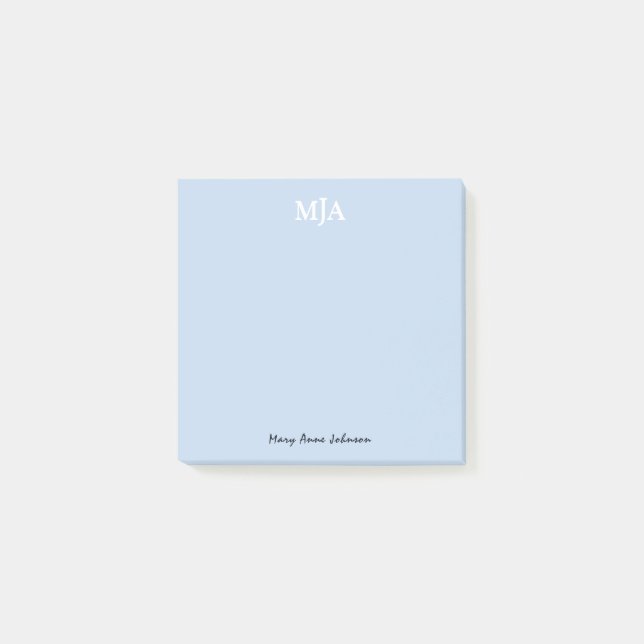 Post-it® Monogramme bleu clair 3 lettres Initiales moderne (Devant)
