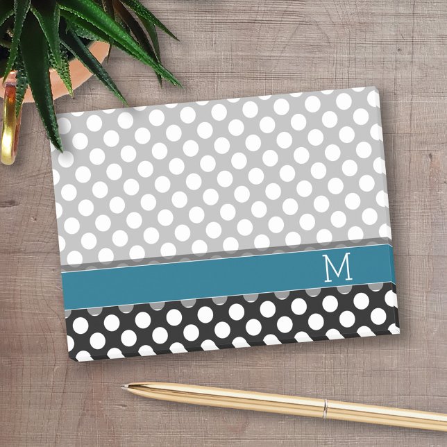 Post-it® Monogramme bleu noir et blanc Motif à points Polka (Personalized Post-it notes - add your name and other text)