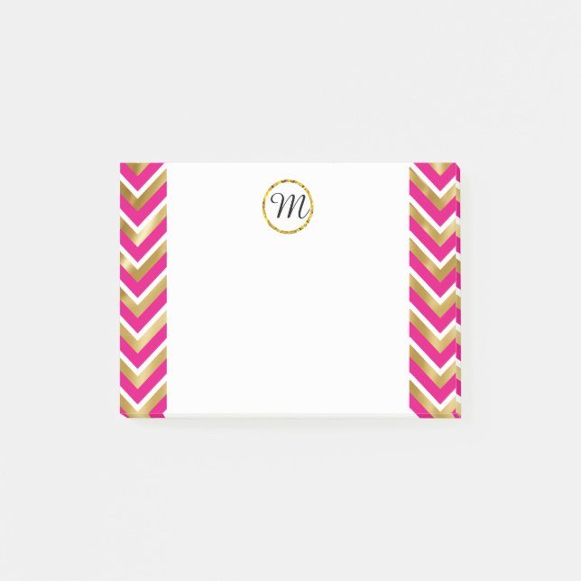 Post-it® Monogramme chevron personnalisé doré rose blanc (Devant)