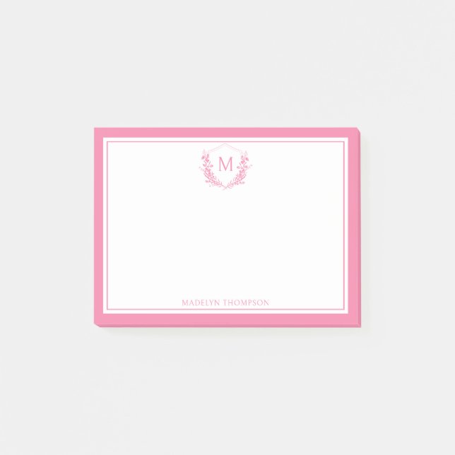 Post-it® Monogramme classique Cimier rose double bordure (Devant)