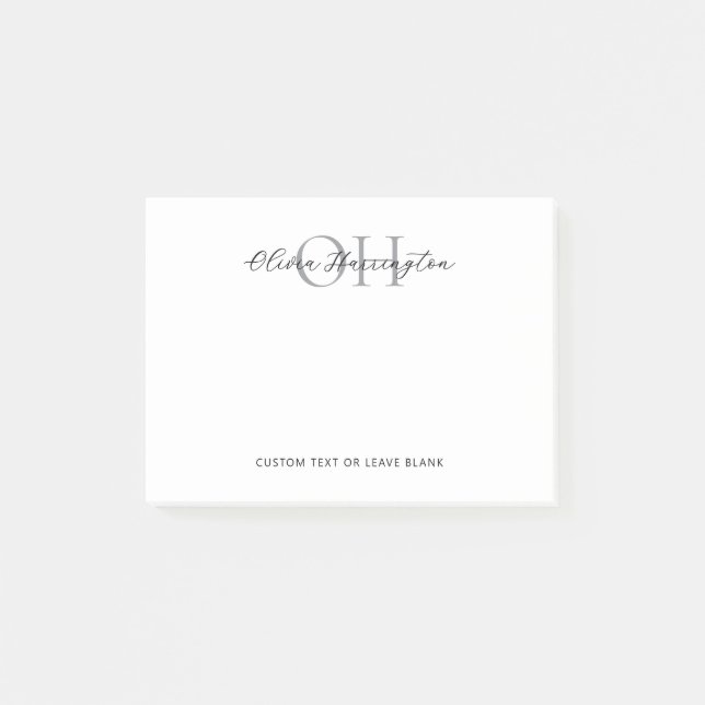 Post-it® Monogramme classique moderne noir et blanc (Devant)
