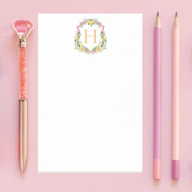 Post-it® Monogramme Crest citron, rose et orange personnali (Créateur téléchargé)