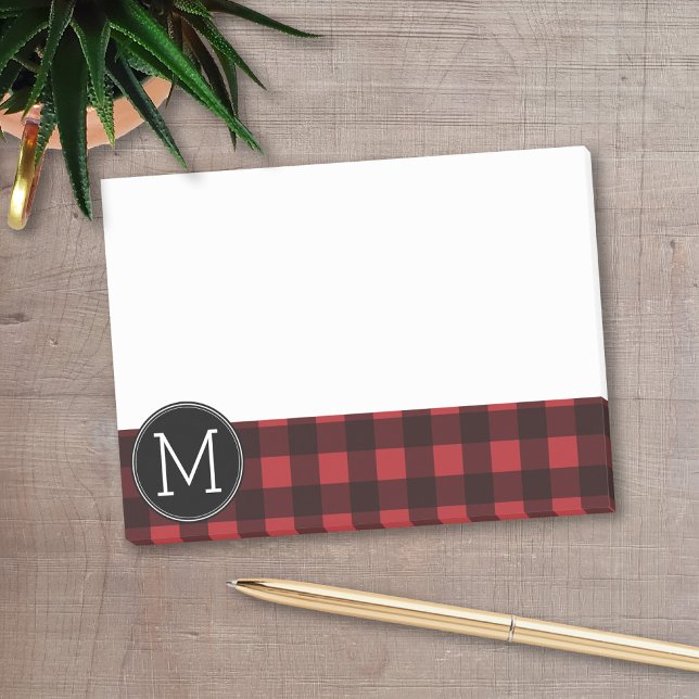 Post-it® Monogramme de Motif de Buffle Noir Rouge Rustique (Personalized post-it notes with a monogram - buffalo check - low quantity available)