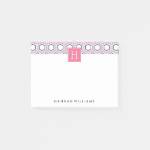 Post-it® Monogramme de Motif géométrique rose et bleu