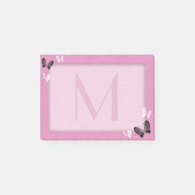 Post-it® Monogramme de papillon sur le rose (Devant)