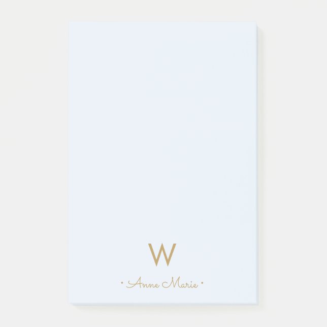 Post-it® Monogramme de script en or bleu clair moderne (Devant)