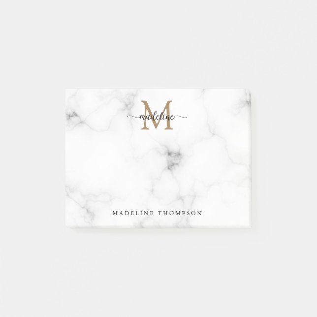 Post-it® Monogramme de script féminin or simple marbre (Devant)