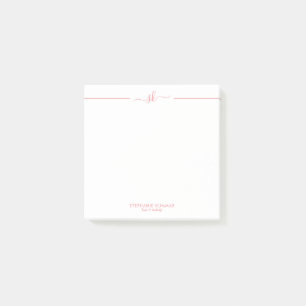 Post-it® Monogramme de script rose personnalisé minimaliste
