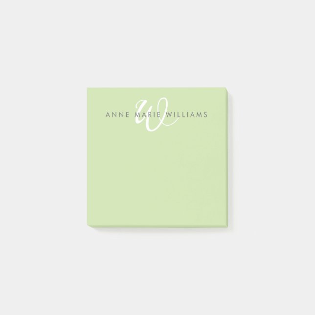 Post-it® Monogramme de style moderne vert clair blanc (Devant)