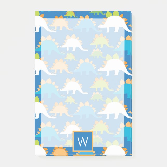 Post-it® Monogramme | Dinosaures verts orange bleu (Devant)