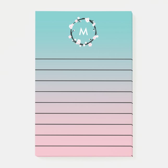 Post-it® Monogramme d'Ombre de guirlande de fleur de cerise (Devant)