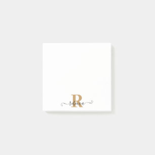 Post-it® Monogramme d'or noir moderne Nom du script