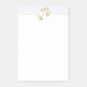 Post-it® Monogramme Élégant Marbre Floral 4x6 Post It Notes