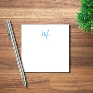 Post-it® Monogramme élégant moderne blanc ciel bleu script