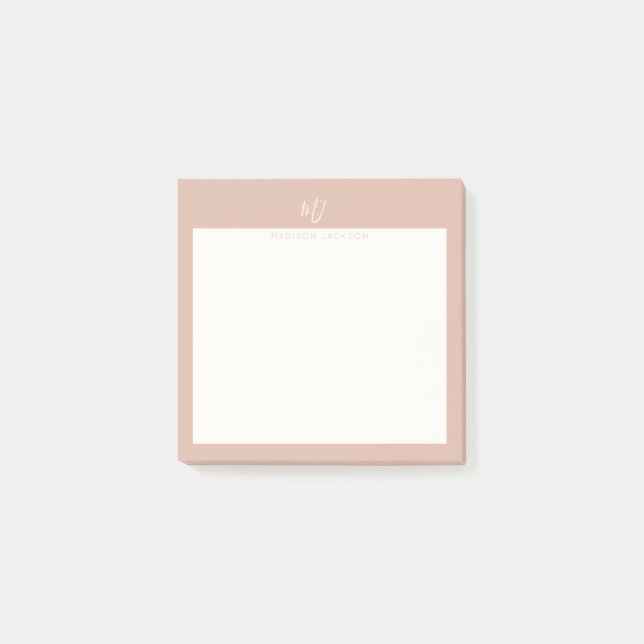 Post-it® Monogramme élégant rose pâle en écriture cursive (Devant)