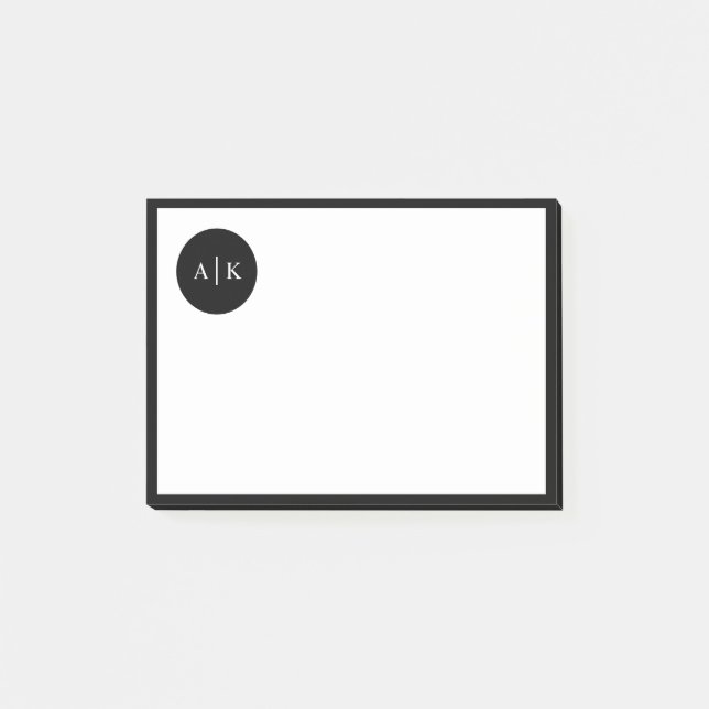 Post-it® Monogramme en cercle noir et blanc simple (Devant)