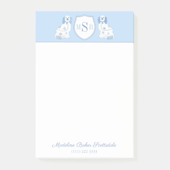 Post-it® Monogramme Espagnol Du Staffordshire Bleu Et Blanc (Devant)