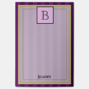 Post-it® Monogramme et nom sur motif rayé violet