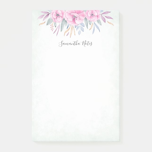 Post-it® Monogramme Fleurs rose pâle Aquarelle Élégante (Devant)