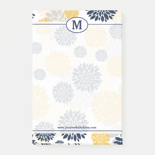 Post-it® Monogramme floral bleu marine et or (Devant)
