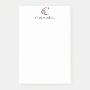 Post-it® Monogramme floral bleu personnalisé C