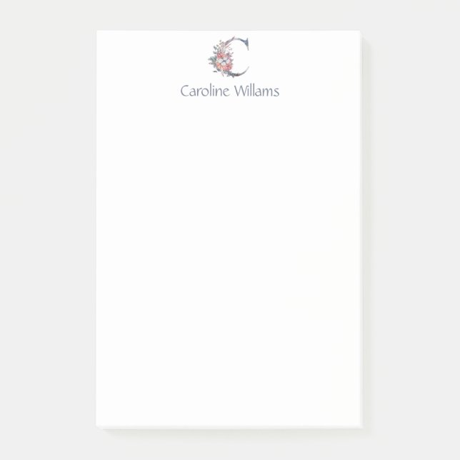 Post-it® Monogramme floral bleu personnalisé C (Devant)