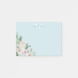 Post-it® Monogramme floral bleu poussiéreux Verdure Notes p